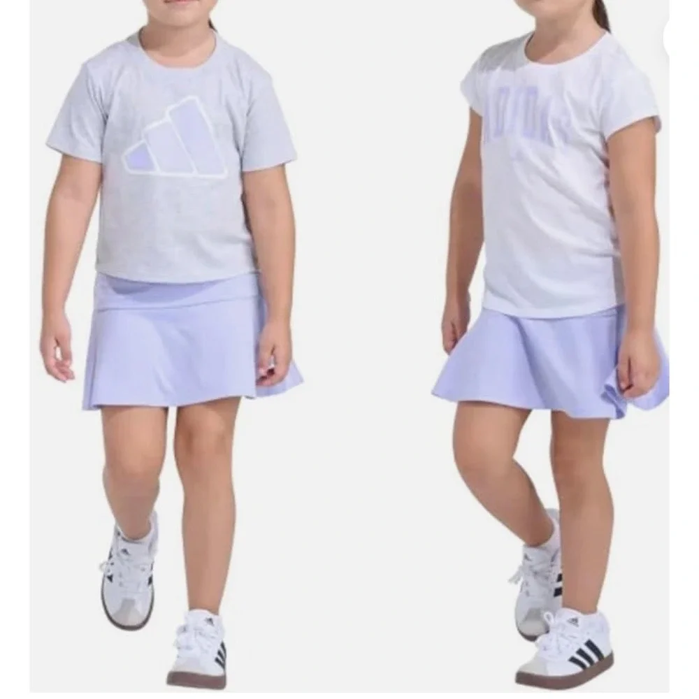 NWT Adidas Girls 3-Piece Set SZ 6 Grey White Lavender Tees and Skort AG11866